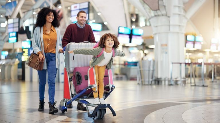 Family traveling with a kid