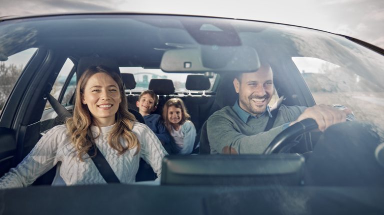 Family traveling in the car