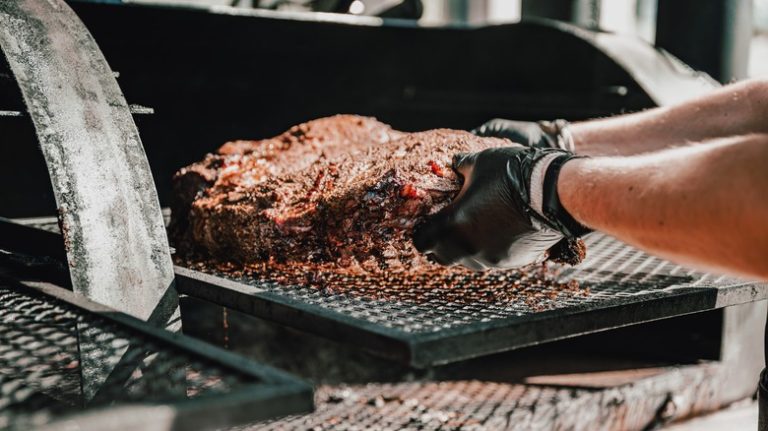 Beef on a BBQ smoker