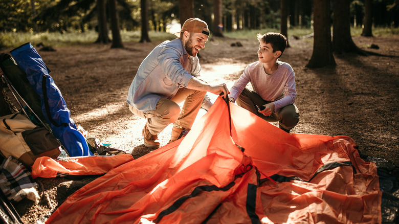 Father and son camping