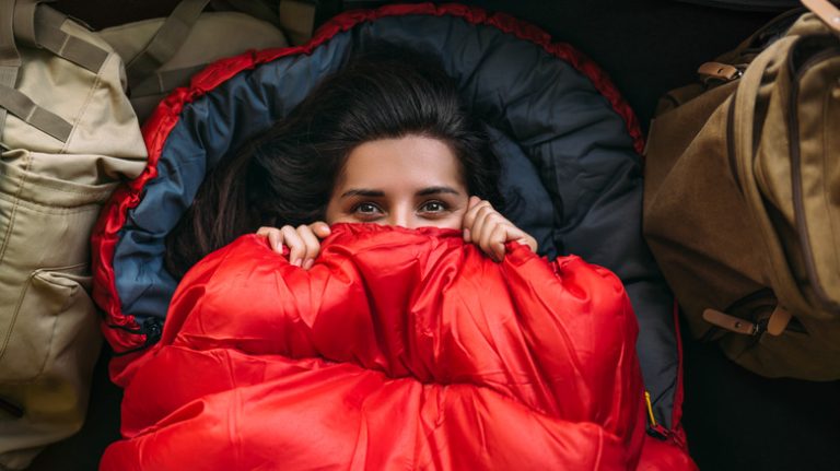 Woman in sleeping bag