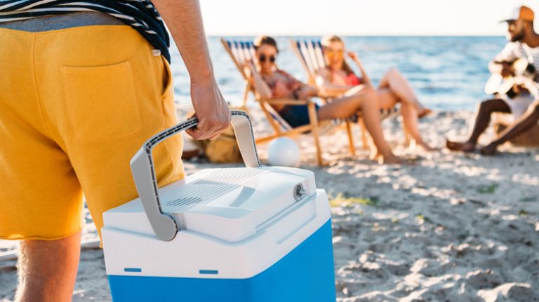 Beachgoer holding a cooler