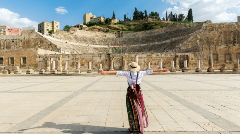 Female tourist walking in Jordan