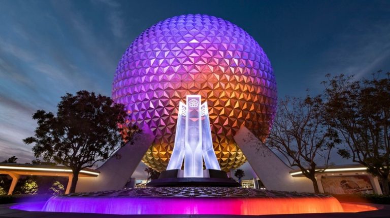 Epcot Spaceship Earth Entrance Fountain