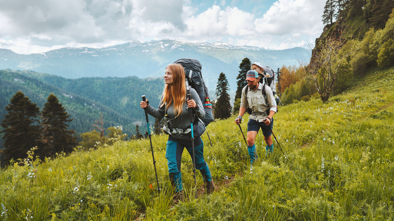 Couple hiking together