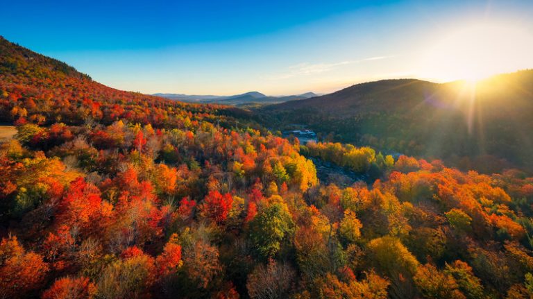 Aerial view of New England mountains