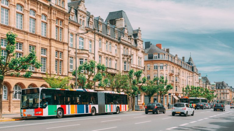 Cars and buses on a street in Luxembourg