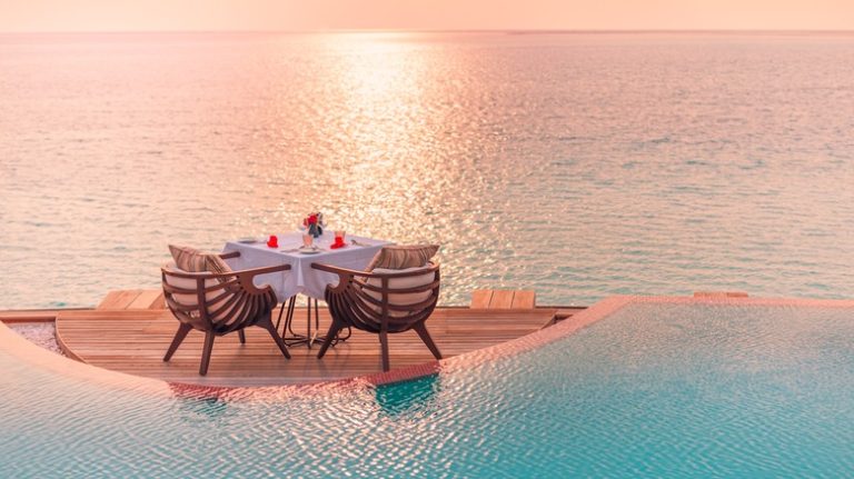 table setting overlooking ocean