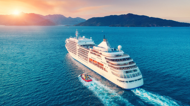 Cruise ship at sunset