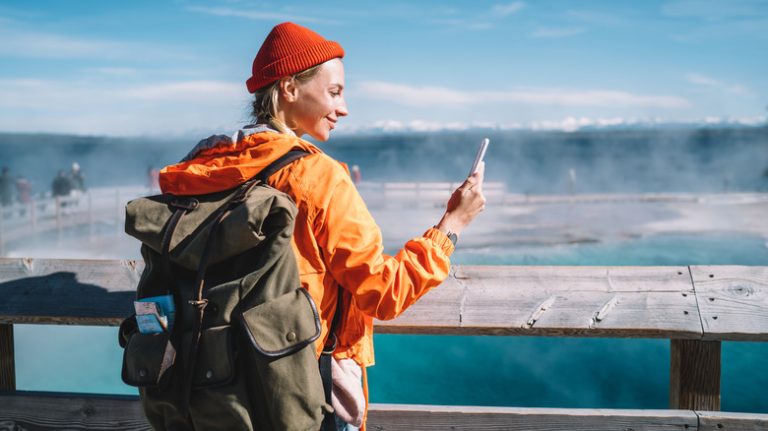 Smiling female backpacker