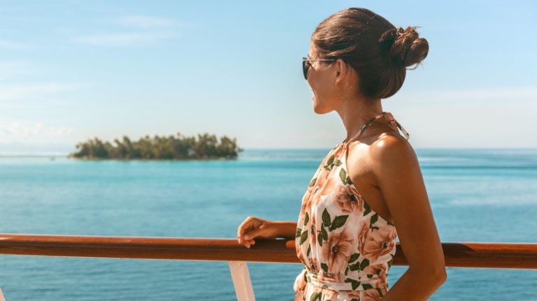 Woman on the deck of a cruise ship