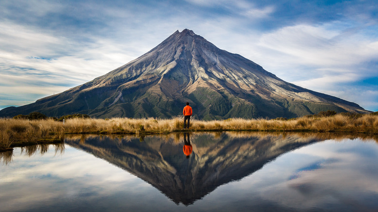 Hiker looking New Zealand mountain