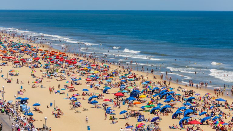 Crowded sandy beach