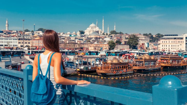 Girl looking over Bosporus Strait