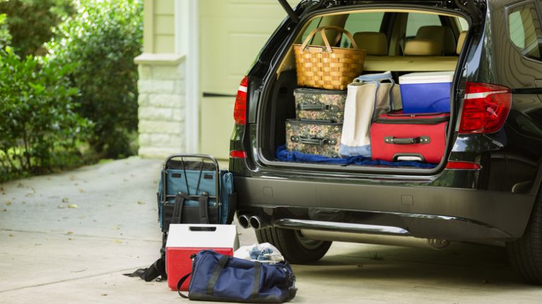 Properly packed open car trunk