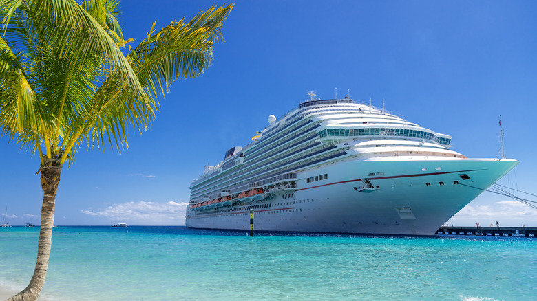 Cruise ship at tropical port